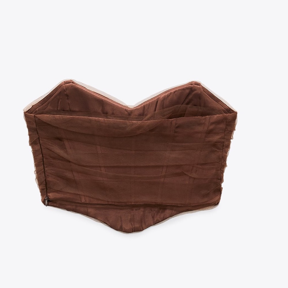 Zara dark brown corsetry tulle crop top - Picture 5 of 5